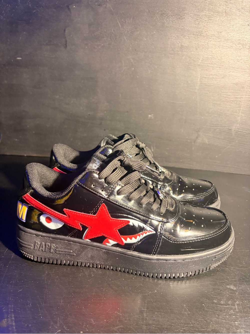 Bape Black Shark Star Low Top Sneakers with Red Accent